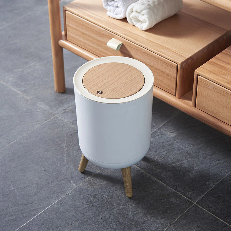 Elevated Faux Wood Grain Waste Bin