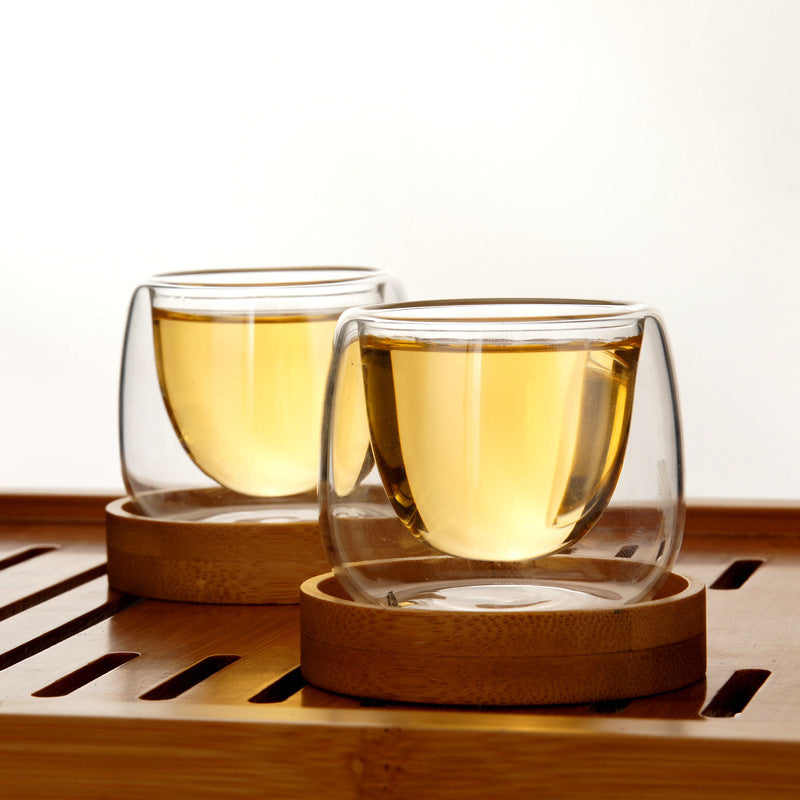 Double Wall Glass Tea Cup with Bamboo Coaster