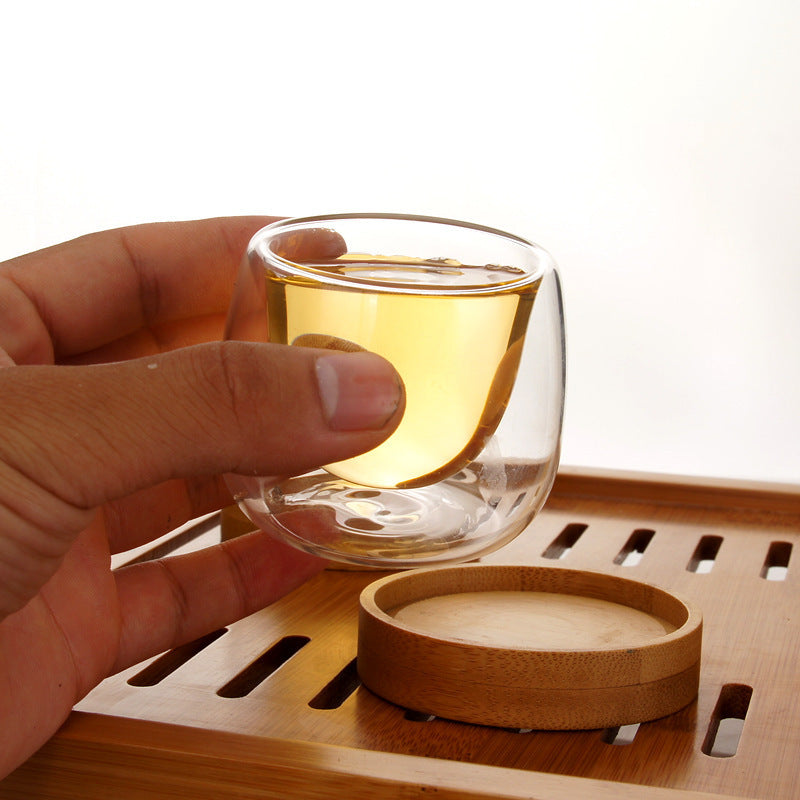 Double Wall Glass Tea Cup with Bamboo Coaster