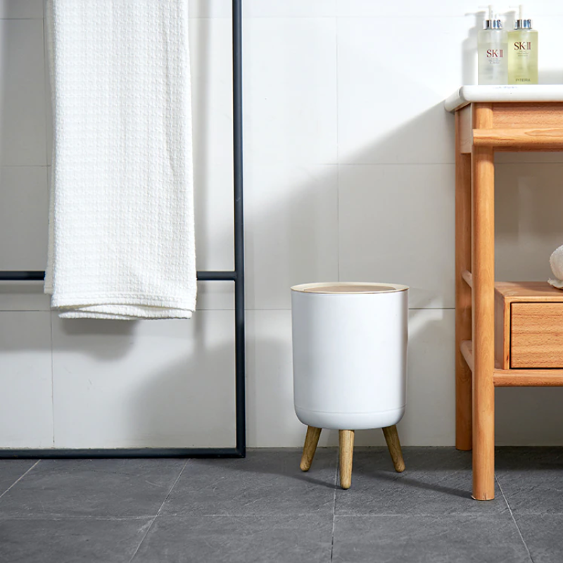 Elevated Faux Wood Grain Waste Bin