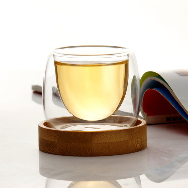 Double Wall Glass Tea Cup with Bamboo Coaster