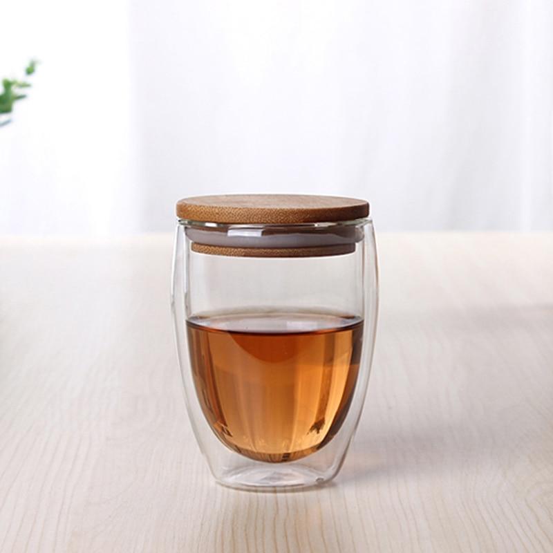 Double Wall Tea Glass With Bamboo Lid