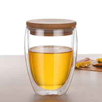 Double Wall Tea Glass With Bamboo Lid